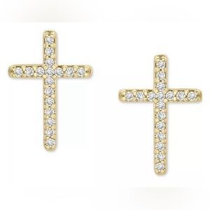 Gold and Diamond Cross Earrings 14K White Gold